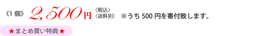 1個2,500円。うち500円を寄付致します